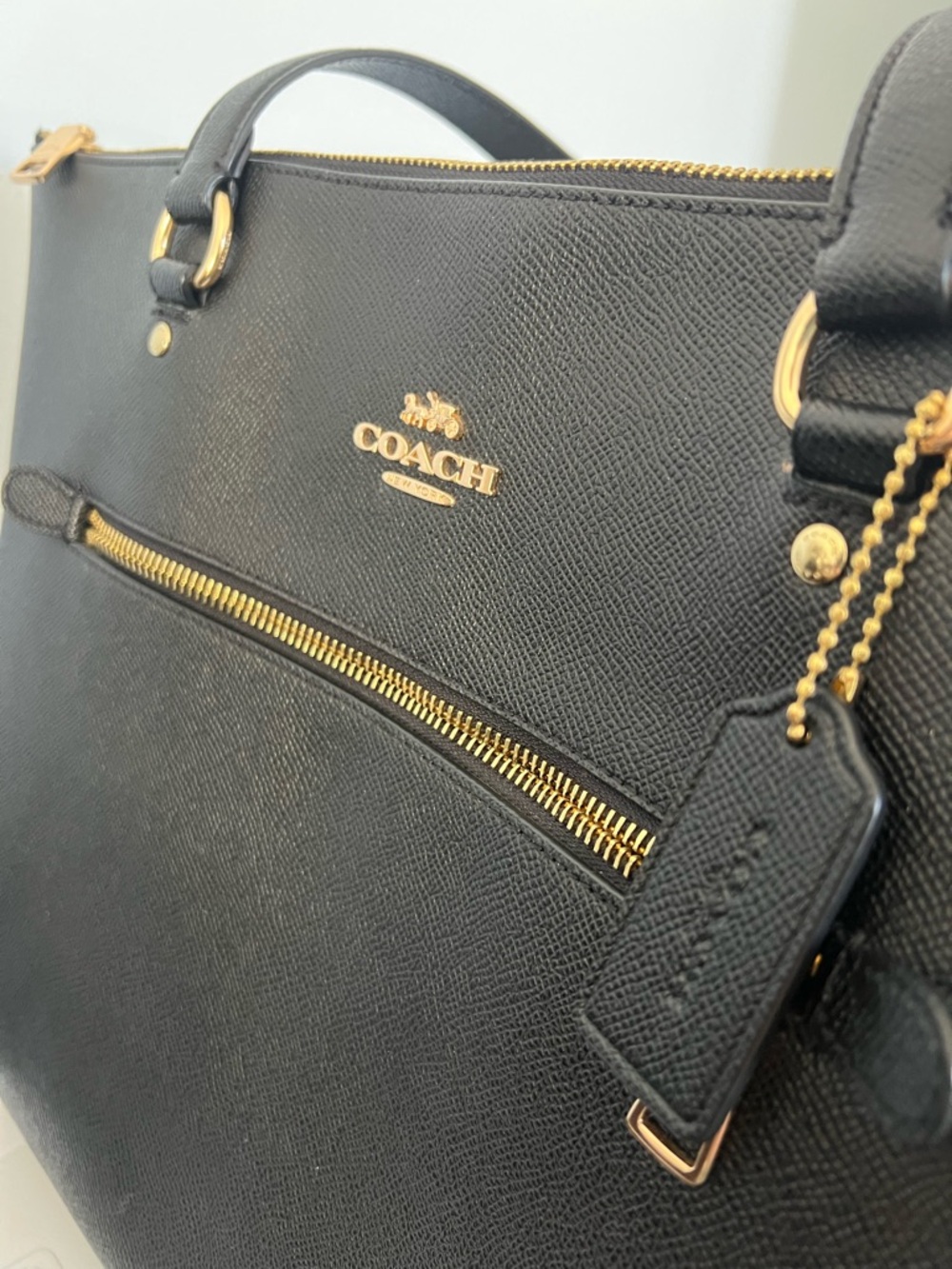 Coach Black Leather Zip-Front Tote with Gold Hardware - Picture 3 of 7